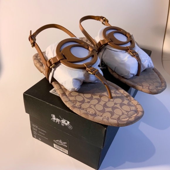COACH Jeri Logo Brown Leather Flat Sandals 9 - Picture 11 of 11
